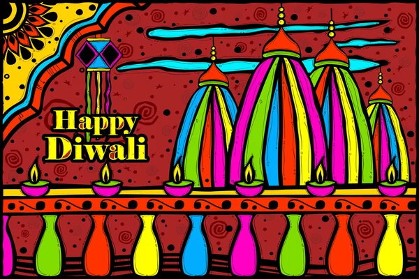 Templo en Diwali telón de fondo en estilo de arte indio — Vector de stock