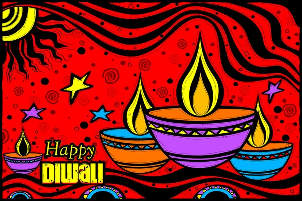 Happy Diwali diya in Indian art style — Stock Vector
