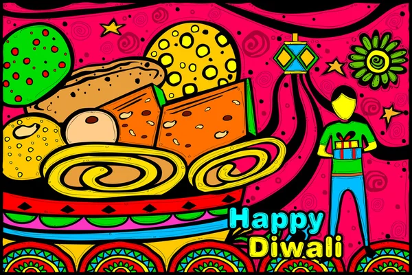Indian boy with Diwali gift and sweets — Stock Vector