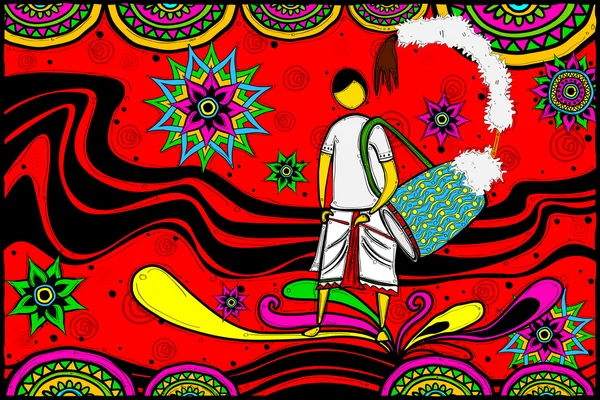 Batteur avec dhak pour Happy Durga Puja — Image vectorielle