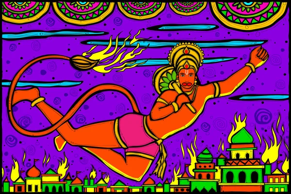 Lord Hanuman Lanka Dahan — Stok Vektör