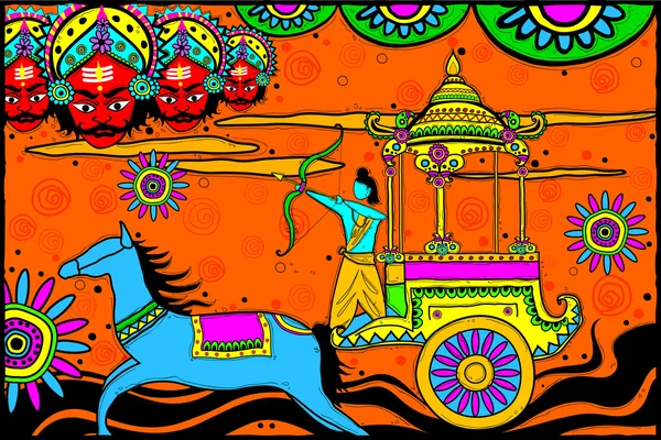 Rama matando a Ravana por Dussehra — Vector de stock