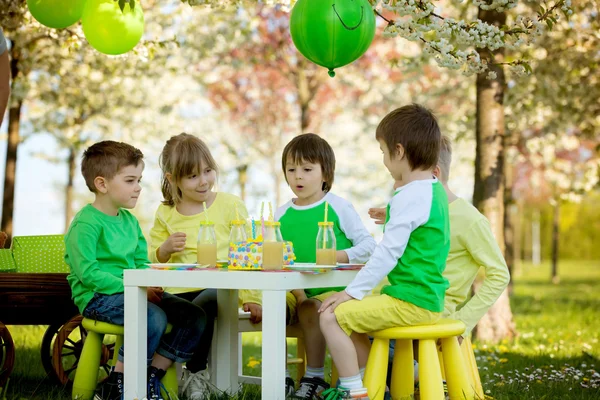 Fröhliche süße Vorschulkinder, die ihren fünften Geburtstag feiern — Stockfoto