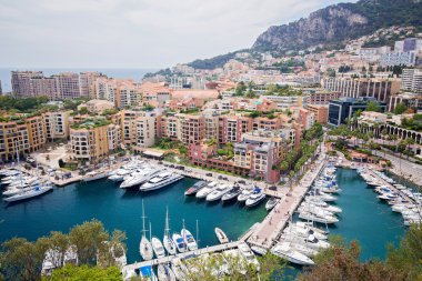 Wide view of luxury yachts in the harbor of Monte Carlo
