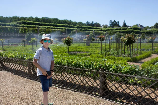 People Family Visiting Villandry Gardens Loire Valley Hot Summer Day — Stock Photo, Image