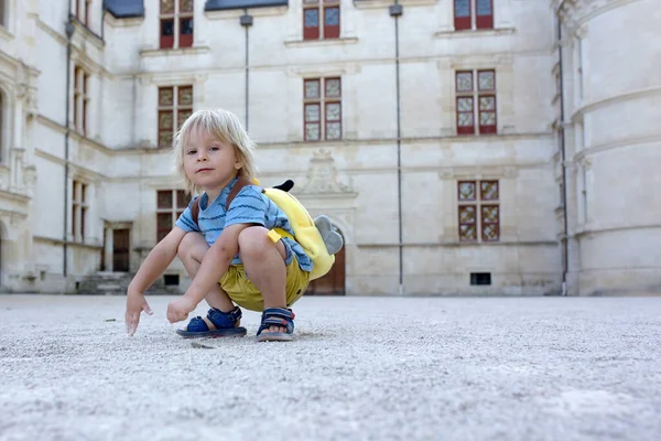 Niño Niño Pequeño Jugando Los Jardines Del Castillo Azay Rideau — Foto de Stock