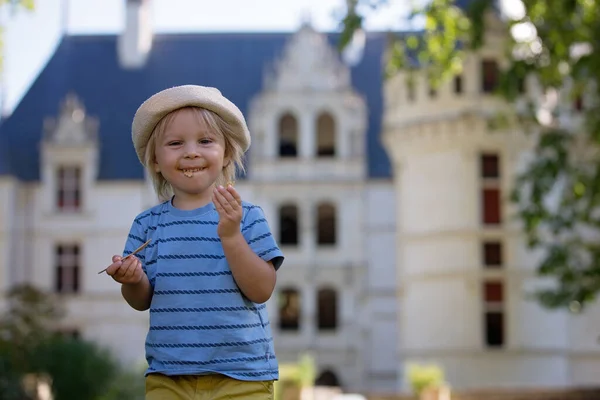 Child Toddler Boy Playing Gardens Azay Rideau Castle Loire Valley — Stock Photo, Image