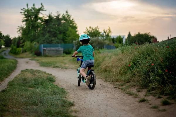 Cute Little Toddler Child Riding Bike Park Sunset — Stock Photo, Image