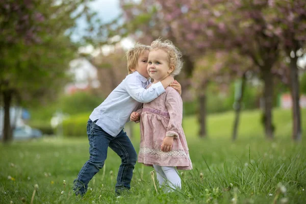 Bei Bambini Bambino Ragazzo Ragazza Che Giocano Insieme Nel Giardino — Foto Stock