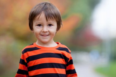 Autumn portrait of a boy in the park clipart
