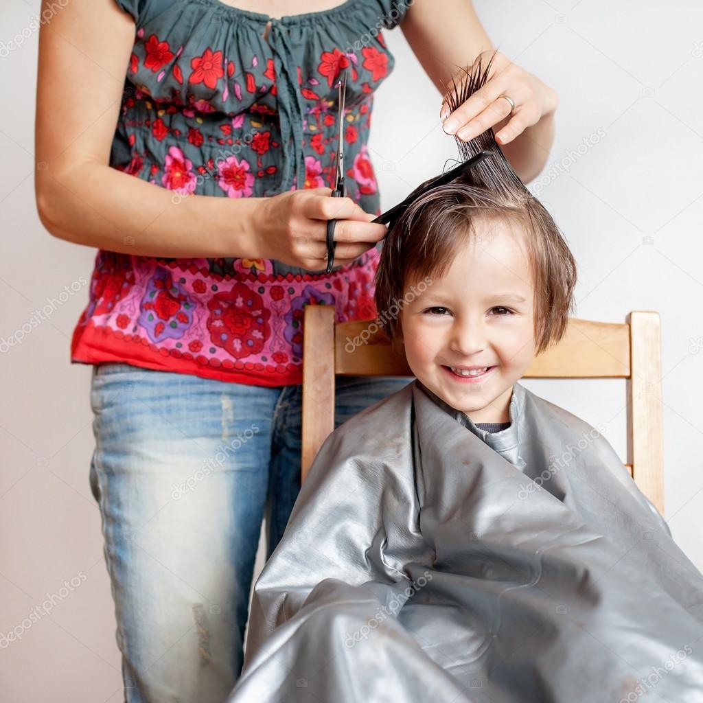 Cute little boy, having haircut, smiling happily Stock Photo by © 72899251 Cute little boy, having haircut, smiling happily Stock Photo by © 72899251