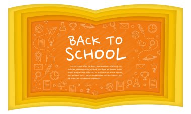 Metin ve vektör illüstrasyonu için yeri olan okul tasarım şablonuna geri dön