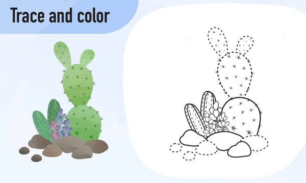 Traccia Foglio Lavoro Colori Pratica Bambini Età Prescolare Cactus — Vettoriale Stock