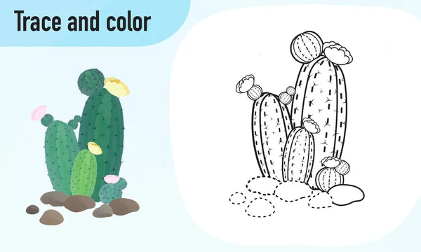 Traccia Foglio Lavoro Colori Pratica Bambini Età Prescolare Cactus — Vettoriale Stock