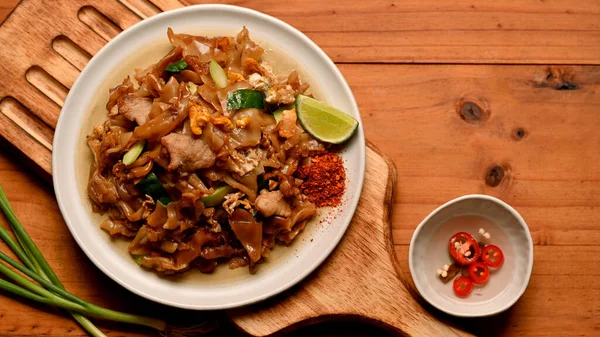 Top View Stir Fried Noodle Sweet Soy Sauce Pad See — Stock Photo, Image