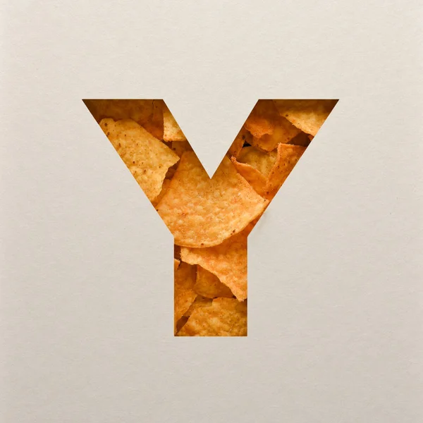 Font design, Abstract alphabet font with triangle corn chips, realistic leaves typography - Y
