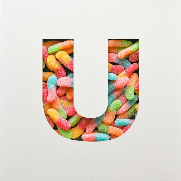 Colourful Font design, Abstract alphabet font with jelly, realistic typography - U