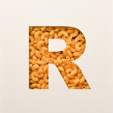 Yazı tipi tasarımı, soyut alfabe yazı tipi dirsek makarna, gerçekçi yemek tipografisi - R