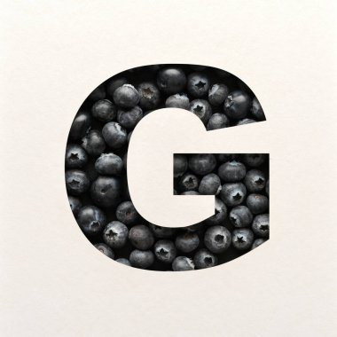 Yazı tipi tasarımı, yaban mersinli soyut alfabe yazı tipi, gerçekçi meyve tipografisi - G