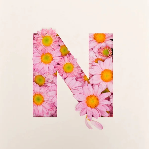 Font Design Abstract Alphabet Font Pink Flower Realistic Flower Typography — Stock Photo, Image