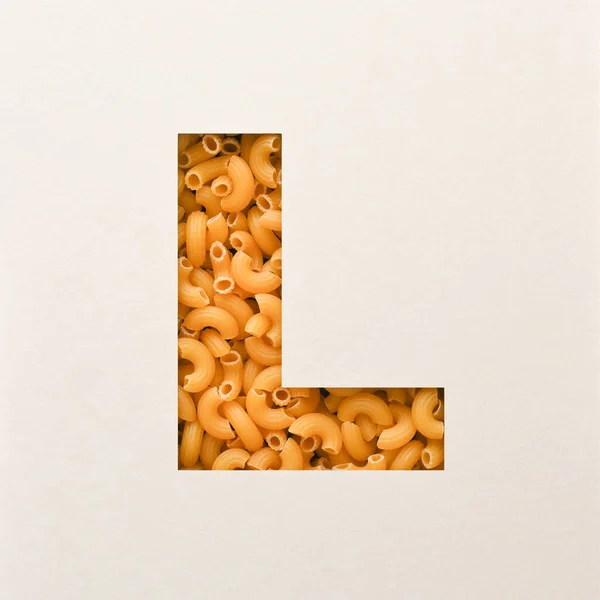 Font design, Abstract alphabet font with elbow macaroni, realistic food typography - L