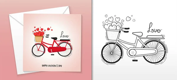 Glad Valentine Kort Design Med Vintage Cykel Korg Full Hjärtan — Stock vektor