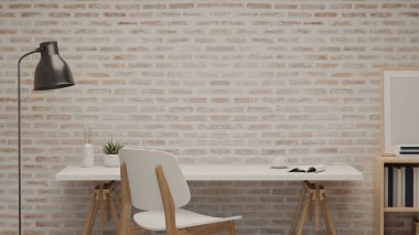 3 boyutlu görüntüleme, masa, sandalye ve dekorasyonlu okuma köşesi, 3 boyutlu resim