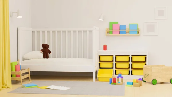 Rendering Baby Bedroom Interior Design Bad Cabinet Toys Playthings Doll — Stockfoto