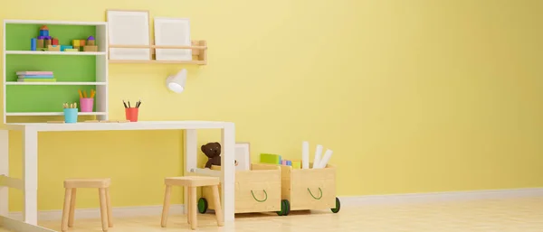 Kinder Kamer Interieur Met Studie Tafel Briefpapier Plank Speelgoed Kamer — Stockfoto