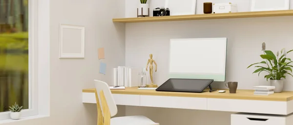 Home Office Raum Terror Design Mit Computer Zeichentablett Dekorationen Und — Stockfoto