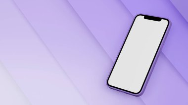 Mor soyut arkaplanda izole edilmiş maket ekranlı akıllı telefon, 3 boyutlu görüntüleme, 3 boyutlu illüstrasyon