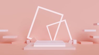 Sahne şovu, soyut arkaplan, 3 boyutlu çizim, 3 boyutlu illüstrasyon içeren pembe pastel yaratıcı taklit sahnesi