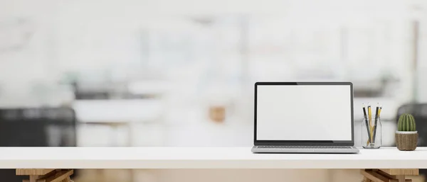 Laptop Mock Dekoráció Másolás Helyet Szöveg Vagy Termék Minimális Fehér — Stock Fotó