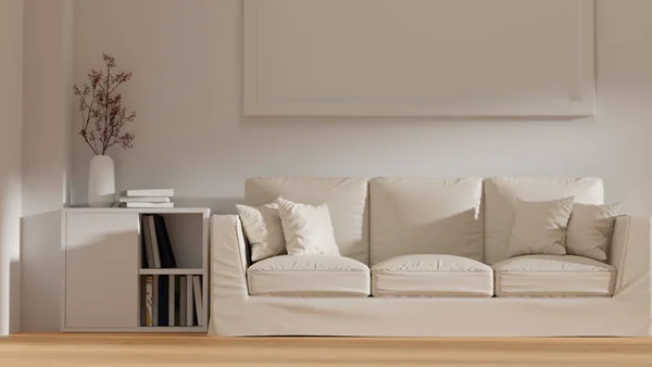 White Modern Minimalist Living Room Comfortable Sofa Modern Decorations Poster — Stock Photo, Image