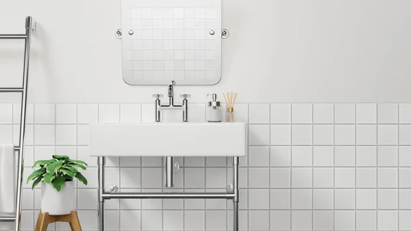 Minimalistische Badkamer Toilet Interieur Met Moderne Wastafel Spiegel Ladder Indoor — Stockfoto