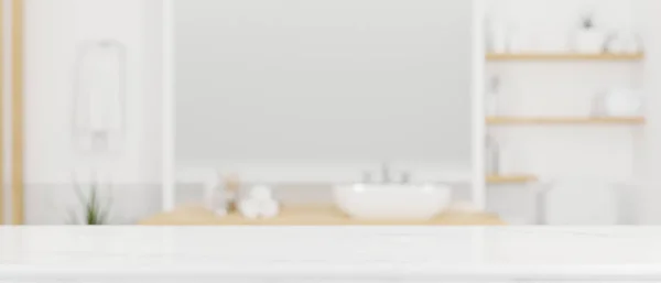 Білий Мармуровий Стільник Макетом Сучасній Скандинавській Ванній Кімнаті Рендеринг Ілюстрація — стокове фото