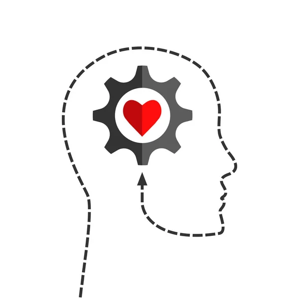 Human Head Silhouette Made Dotted Line Gear Heart Shape Positive — Stock Vector