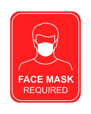 Face mask required due to COVID-19, coronavirus and pandemic. Warning sign concept in red. clipart