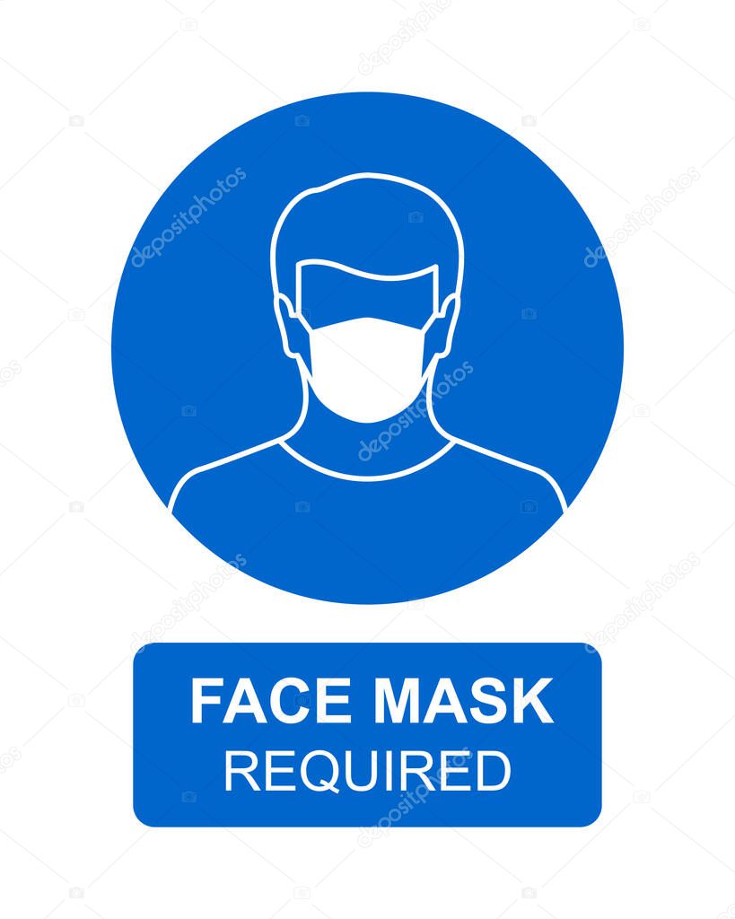 Face mask required sign in blue
