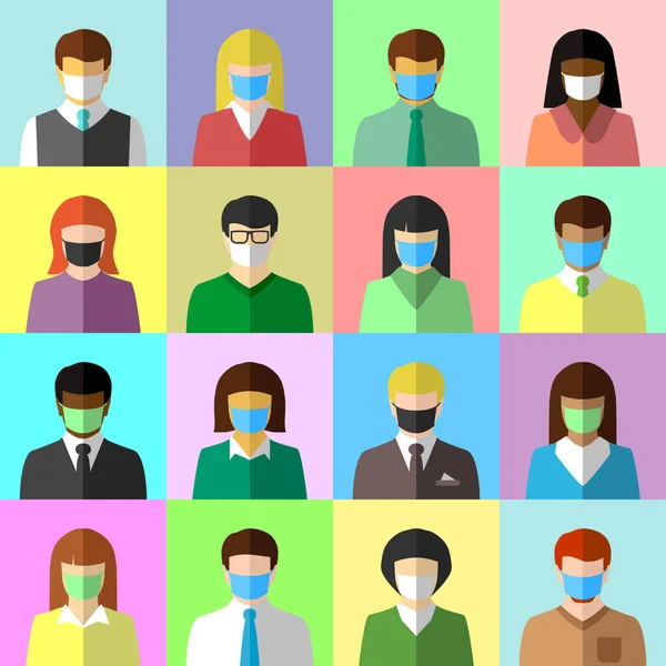 Collage Personas Étnicamente Diversas Que Usan Máscaras Faciales Diversidad Covid — Vector de stock