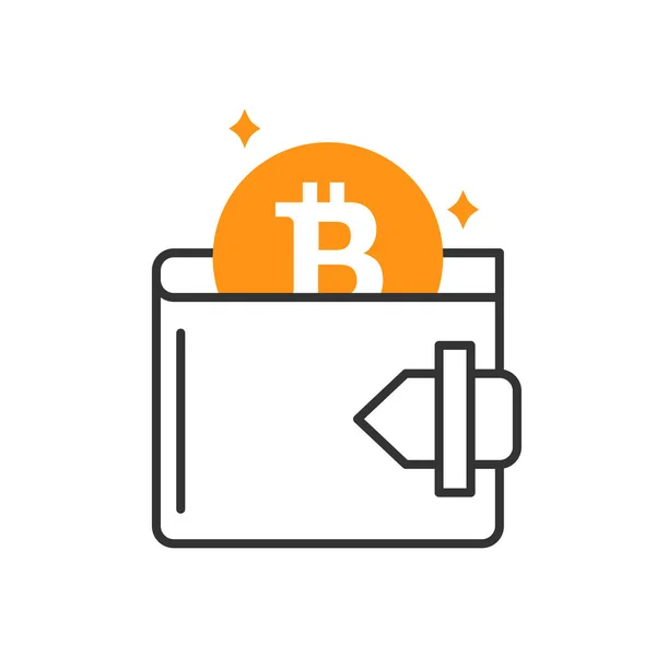 Bitcoin Brieftasche Flache Umrisse Und Kryptowährungssymbol — Stockvektor