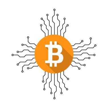 Bitcoin ve devre hatları şifreli para birimi, dijital, elektronik ve sanal para konsepti olarak. Kripto para birimi teknolojisi sembolü.