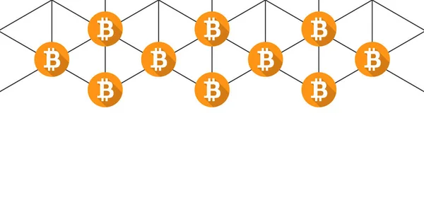 Bitcoin Nätverk Transaktion Och Anslutning Koncept Banner Vektor Illustration Med — Stock vektor