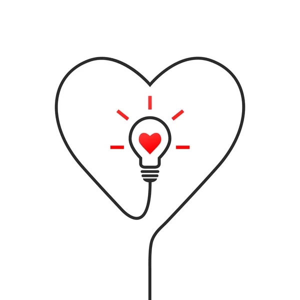 Light Bulb Heart Concept Lamp Red Heart Wire Forming Heart — ストックベクタ