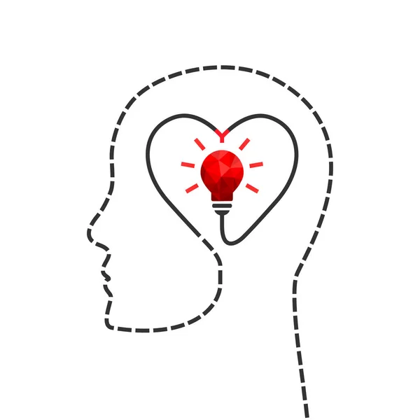 Idea Concept Red Polygon Light Bulb Heart Shape Human Head — ストックベクタ