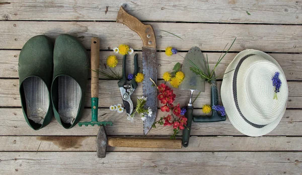 Gardening Tools stilleven platte weergave — Stockfoto
