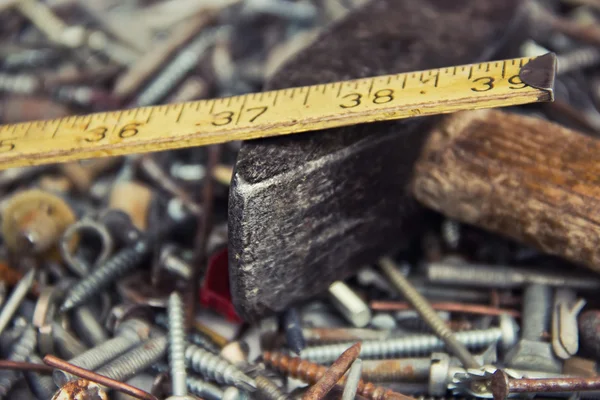 Construction Tools with Hammer,Meter and Screws — Stock Photo, Image