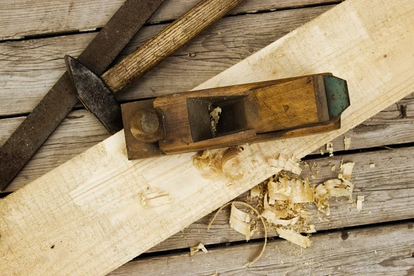 Carpentry Tools on Wooden Board — Stock Photo, Image