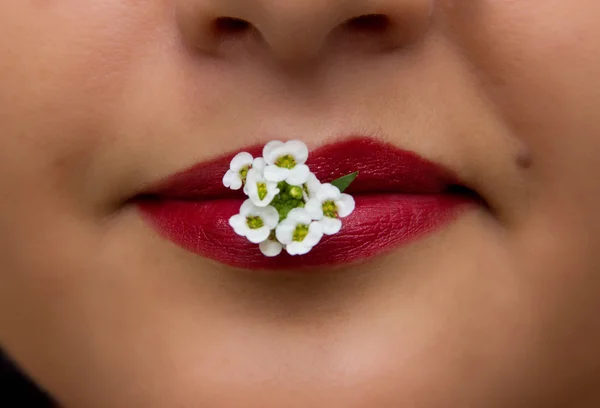 女人嘴唇白花 — 图库照片