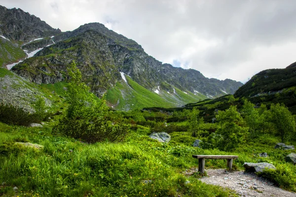 Bench Under The Mountains — Stock Photo, Image